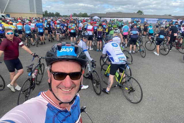 Jim Bluck has already got on his bike as he pedalled his way through a gruelling 100-mile tour of Cambridgeshire as he sets out to raise £2,000 to support four Ukrainian families in Hallaton.