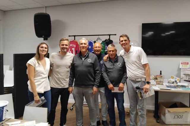 Golfers Stuart Trigwell, Kevin Humphrey, Mark Poultney and Jerry Kasper pictured with Katie Morris and Andrew Morris. Picture: Geshom Nyathi