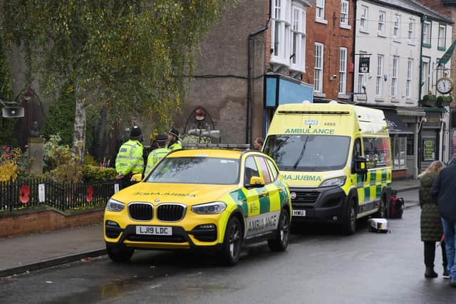 Paramedic and ambulance on the scene at Lutterworth memorial gardens.