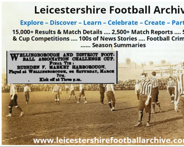 The Leicestershire Football Archive celebrates the history of football in the county - the snippet shows the reference to Harborough.