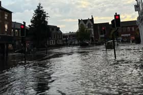 Flood water in Harborough town centre. Photo: Holly Godden