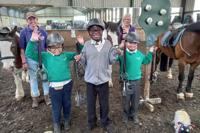 Uzayr, Preston and George with their new stirrup leathers