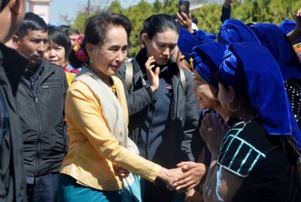 Myanmar State Counsellor Aung San Suu Kyi pictured in February 2020 during a trip to Hehoe airport (Photo: THET AUNG/AFP via Getty Images)