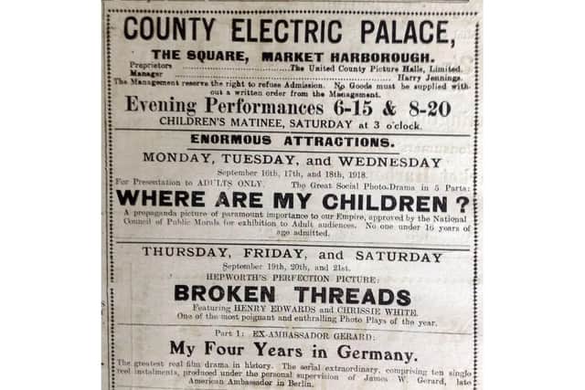 The County Electric Palace advert listing performances including showings of Where Are My Children?