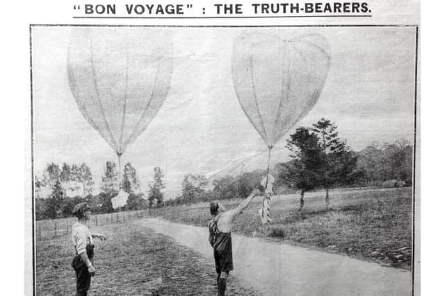 Balloons being released on the Western Front to carry messages to French and Belgian civilians in German-occupied territory.