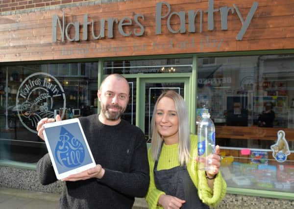 Matthew Wray and Emma Steed of Nature's Pantry have launched a scheme where you can refill you empty water bottle to save plastic.
PICTURE: ANDREW CARPENTER NNL-180131-090122005