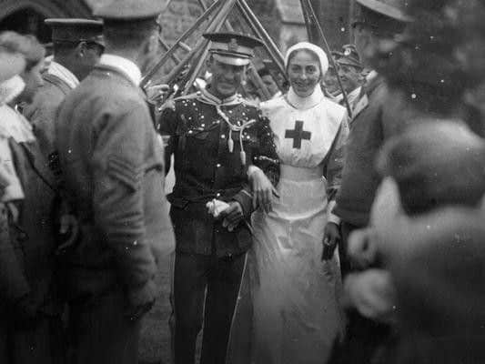 Caption: A wedding featured in a story about love stories from WW1 on the British Red Cross website.