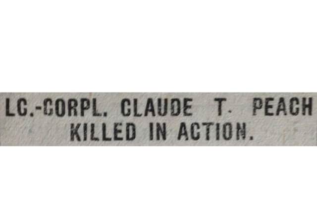 The headline covering Lance Corporal Peach's death