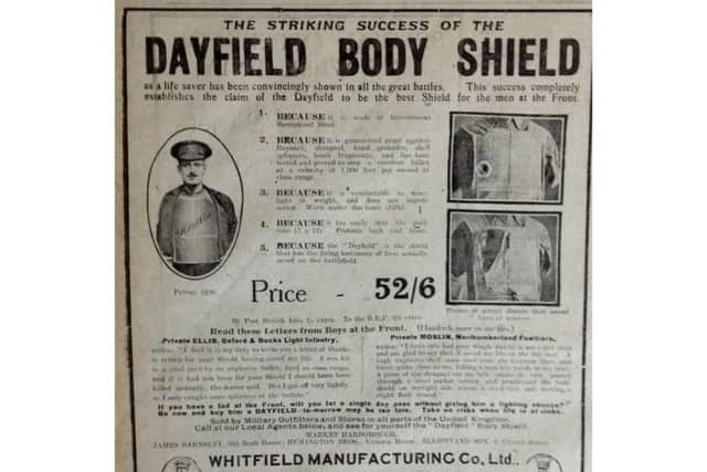The advert for the Dayfield Body Shield