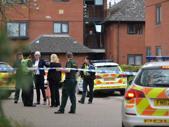 Police and paramedics attend a incident at North Bank in Market Harborough late saturday afternoon. PICTURE: ANDREW CARPENTER