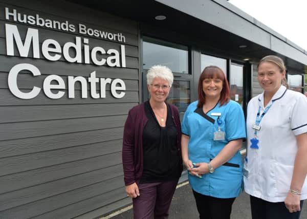 Julie Simpson practice manager and administration, Maria Bell dispenser and Louise Houghton dispensary manager outside Husbosworth Medical Centre.
PICTURE: ANDREW CARPENTER NNL-180529-151544005