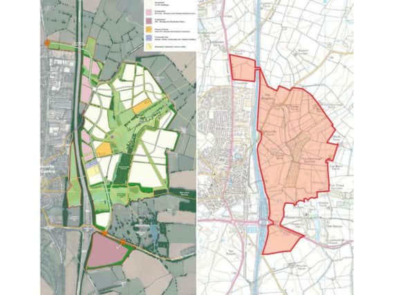 Left, the site masterplan. Right, the area highlighted in the local plan.