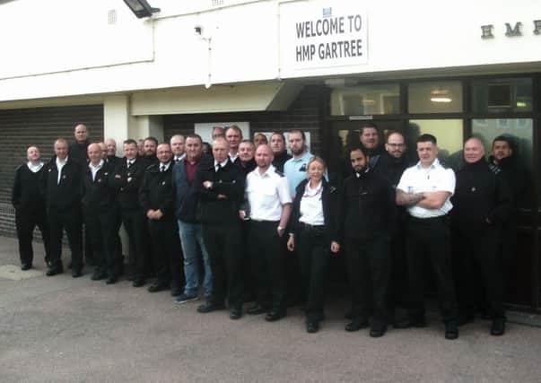 Prison officers during their walk-out at Gartree Prison. Photo: Nick Shaw HFM