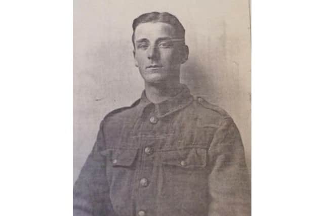 Acting Corporal F E Nicholls - spelled with two Ls instead of one in the Market Harborough Advertiser