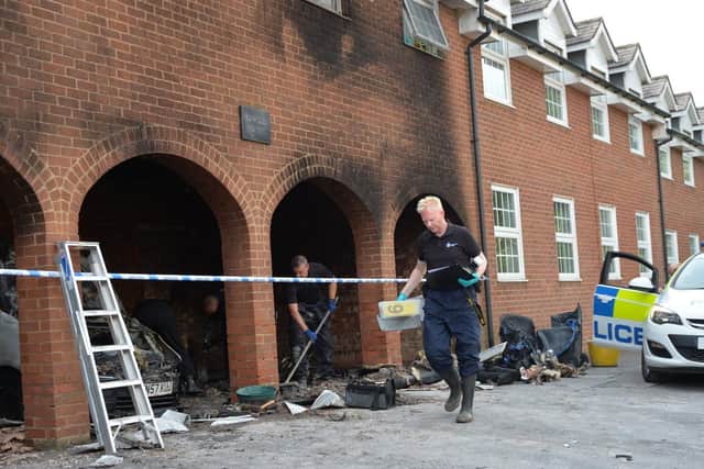 The scene of one of the arson attacks