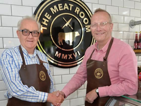 Stuart Bates with co-owner Terry Dyer at the Meat Room in Market Harborough. PICTURE: ANDREW CARPENTER