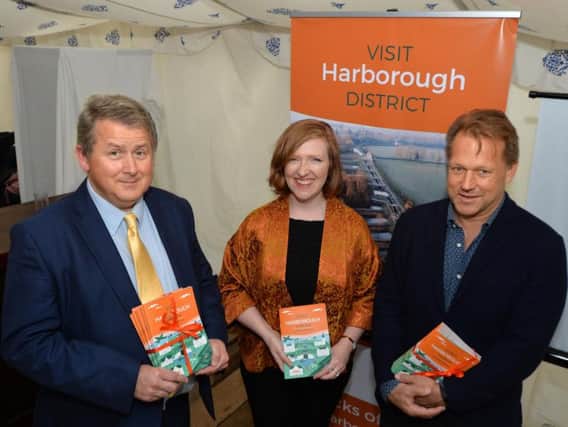 Launch of the new Visit Harborough website and tourism guide at Nevill Holt, Councillor Phil King, Rosenna East and David Ross. PICTURE: ANDREW CARPENTER