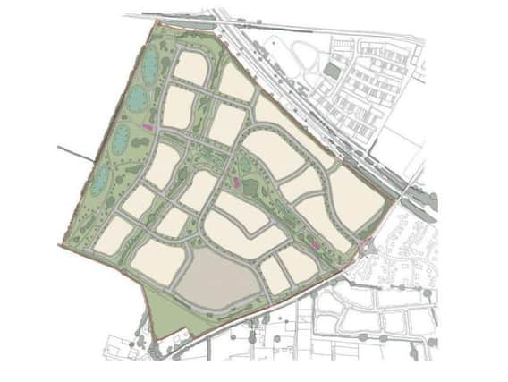 An indicative plan for the development with Warwick Road to the southeast of the site, and Wistow Road along the northern edge