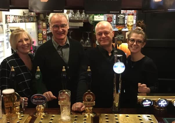 Leicester City manager Claudio Ranieri (second left) with Cherry Tree landlord Phil North, Phils partner Karen Evans (left) and his daughter Jade North (right).