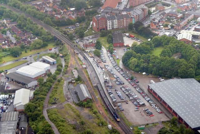 Market Harborough railway station from the air.