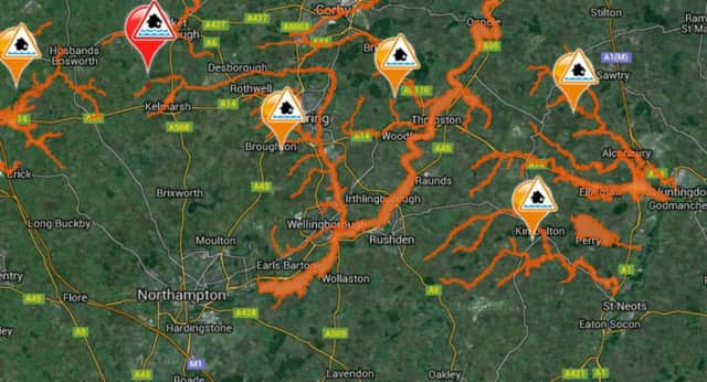 A series of flood alerts have been issued for rivers in Northamptonshire Pic from Flood Alerts