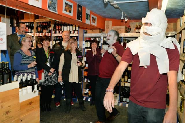 Duncan Murray dances to the Monster Mash with a mummy during the launch of Mo'ket Harborough.
PICTURE: ANDREW CARPENTER