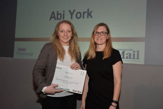 Sponsor Lizzie Souter of MHBS with Market Harborough Building Society Choice Award winner Abi York.
PICTURE: ANDREW CARPENTER