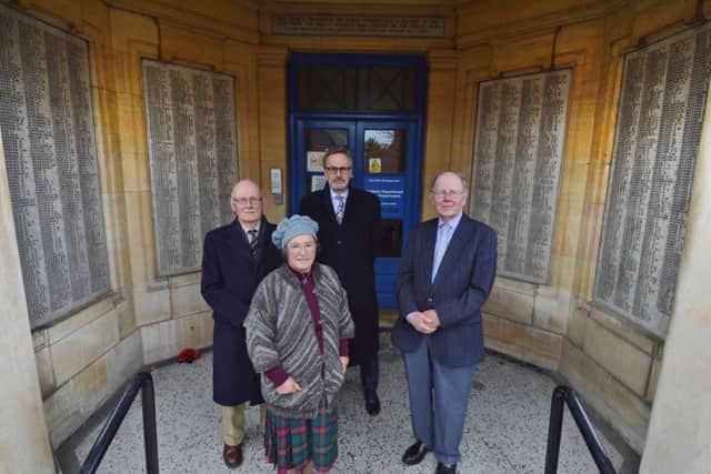 Denis Kenyon, Rosalind Willatts, Mark Robinson chairman and Brian Tanner civic society inside the Cottage Hospital War Memorial.
PICTURE: ANDREW CARPENTER