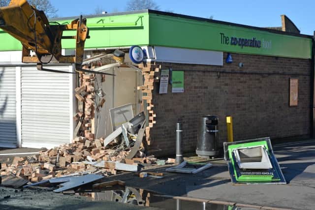 Scene of the cash machine raid at the coop in Great Glen.
PICTURE: ANDREW CARPENTER