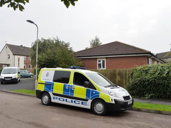 Police at the scene in Fleckney on Monday afternoon. Photo by Andrew Carpenter
